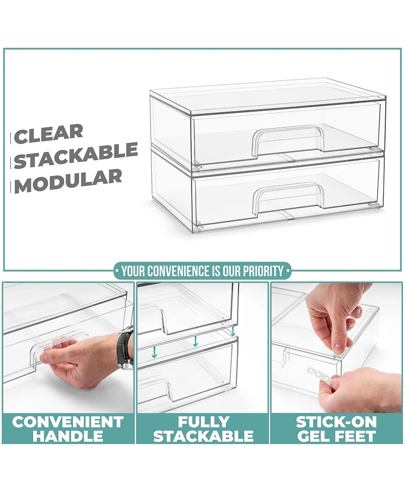Sorbus Pack Clear Wide Stackable Pull-Out Storage Organizer Bins for Baby Bottles, Bathroom