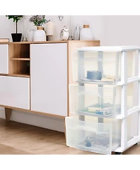 Homz Plastic 3 Drawer Medium Storage Tower, Clear Drawers/Frame (2 Pack)