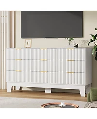 homfan 9 Drawer Dresser for Bedroom, 47" Wide Fluted Chest with Metal Handle, Modern Wooden Tv Stand, Clothes Organizer Hallway, Entryway