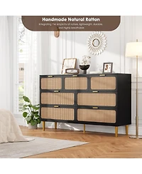 homfan Rattan 5-Drawer Tall Dresser, Wooden Chest with Deep Drawers and Wide Top for Bedroom, Living Room Hallway