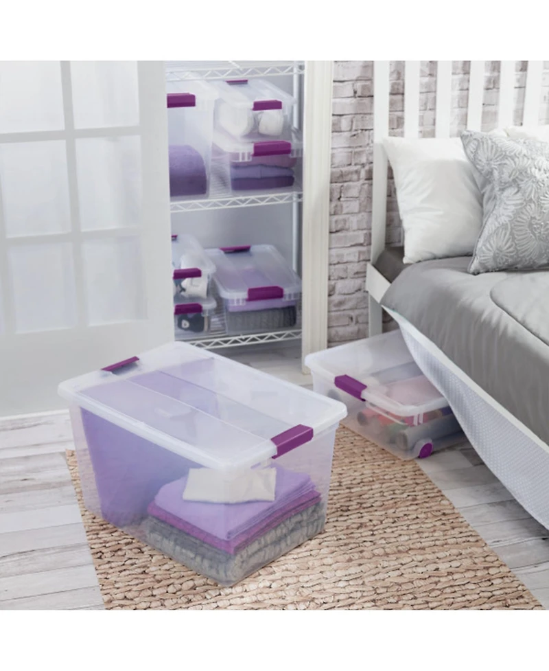 Sterilite 66 Quart Clear Plastic Latching Handle Storage Container Tote, 12 Pack