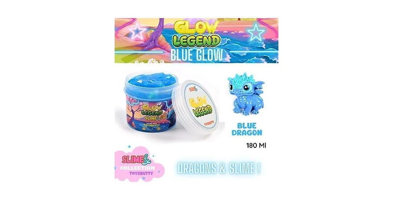 ToyButty Finoclay Glow in The Dark Slime Kit for Girls Boys, 2 Pack Dragon Theme with Big Charme, Sensory Toys for Kids,Create Magical Scenes