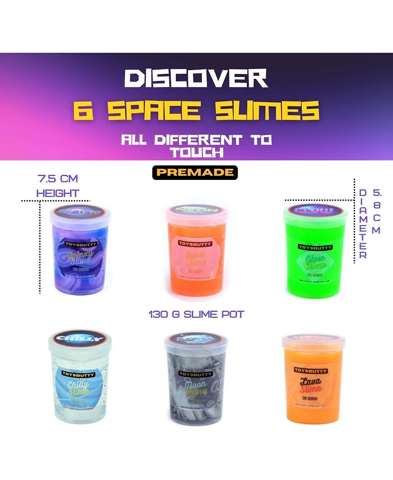 ToysButty Finoclay 6 Pack Different Scented Strechy Metallic Slime with 15 Space Charms and Mixins, Glow Neon and Clear Putty Toy Set for Girls Boys