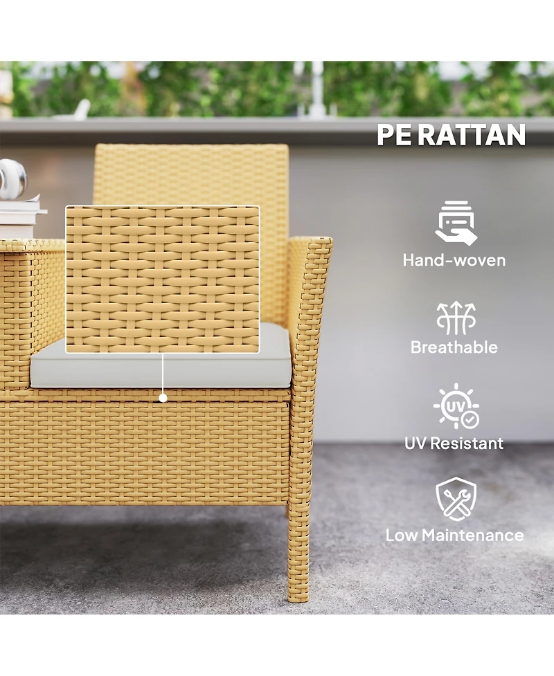 Outsunny Rat Patio Loveseat Wicker Sofa with Built-in Table