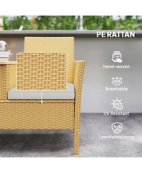 Outsunny Rat Patio Loveseat Wicker Sofa with Built-in Table
