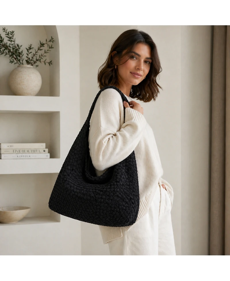 Susu Women's Suede Woven Hobo Bag Large Slouchy Tote for Women Work Shoulder