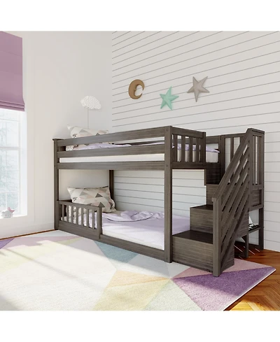 Max and Lily Low Twin over Bunk with Stairs Single Guard Rail