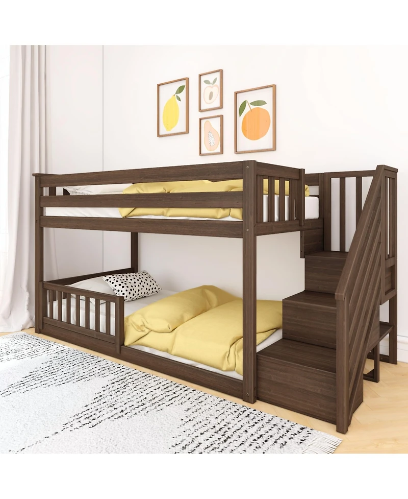 Max and Lily Low Twin over Bunk with Stairs Single Guard Rail