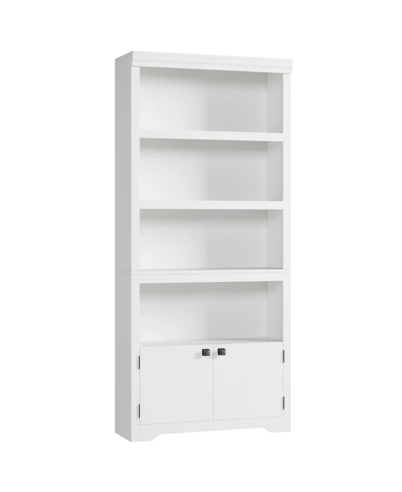 gaomon 5 Tier Bookshelf Farmhouse Bookcase with 2 Doors Adjustable Shelves Anti-Slip for Home Office Living Room, Study