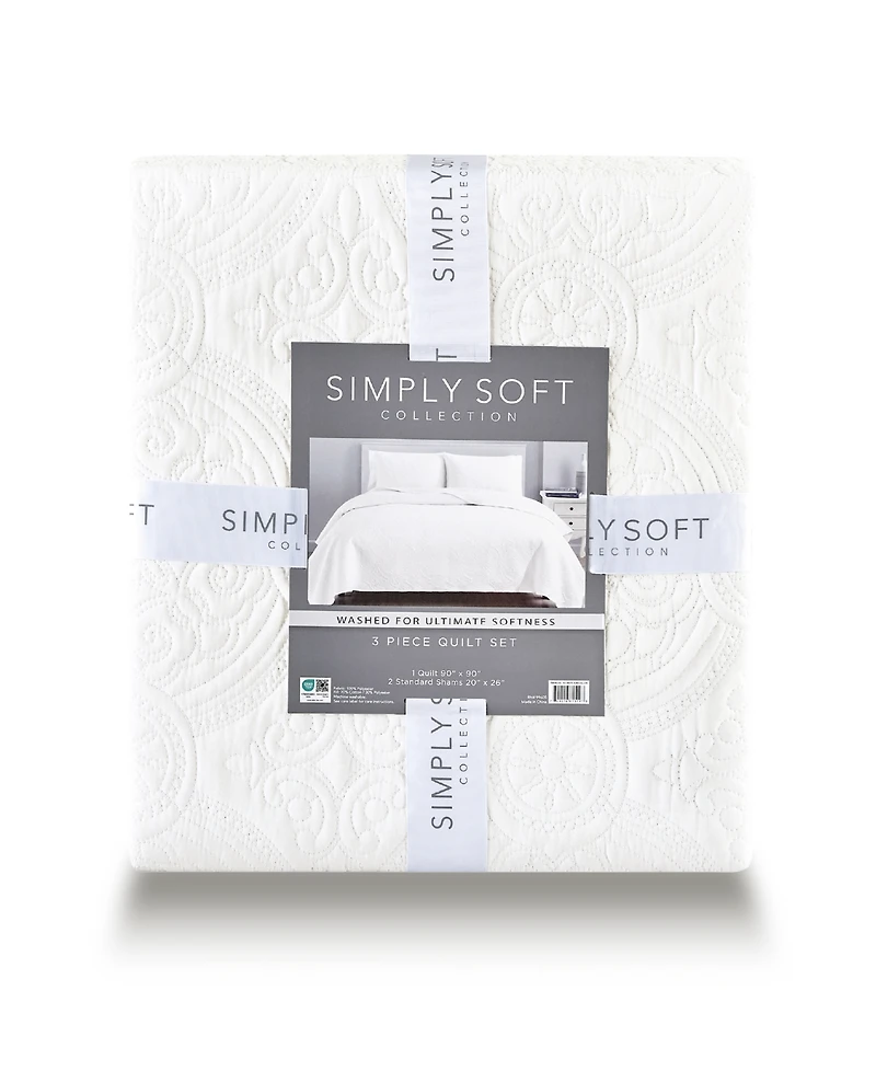 Simply Soft Heavily Stitched Solid 3-Pc. Quilt Set