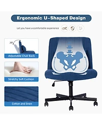 Rainsken Linen Cross Legged Office Chair, with Wheels and Adjustable Flip-Arms, for Home Office, Apartment, Criss Chair