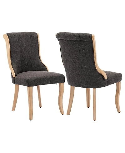 Rainsken Mid-Century Style Dining Chairs Set of 2, Velvet Upholstered Accent Chair with Curved Wood Trim and Sculpted Legs for Dining Room