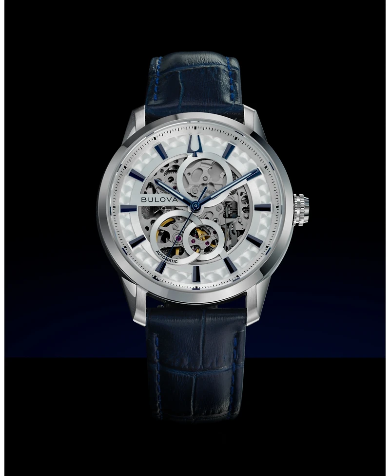 Bulova Men's Classic Sutton Automatic Blue Leather Strap Watch 40mm