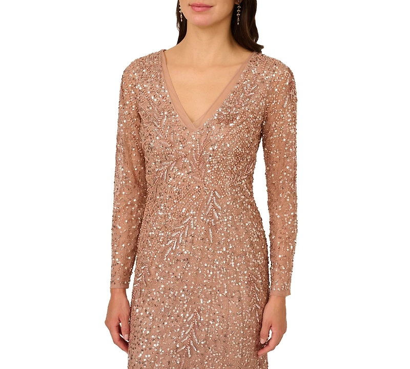 Adrianna Papell Petite V-Neck Beaded Dress