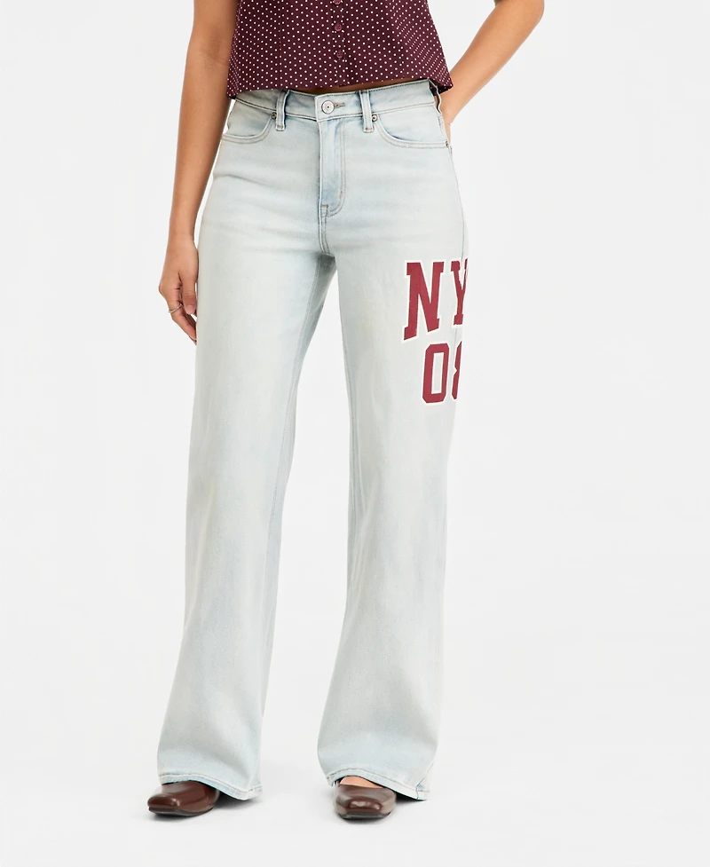 Madden Girl Juniors' Ultra '90s Wide-Leg Varsity Jeans