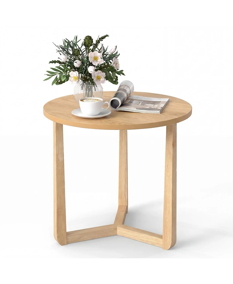 Slickblue Rustic Round End Table with Sturdy Rubber Wood Legs and Triangular Base Design