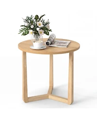 Slickblue Rustic Round End Table with Sturdy Rubber Wood Legs and Triangular Base Design