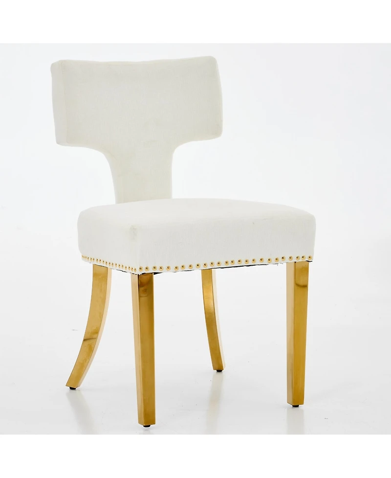 Clihome Mid Century Modern Dining Chairs Set of 2, Farmhouse Chenille Fabric Upholstered Curved Backrest