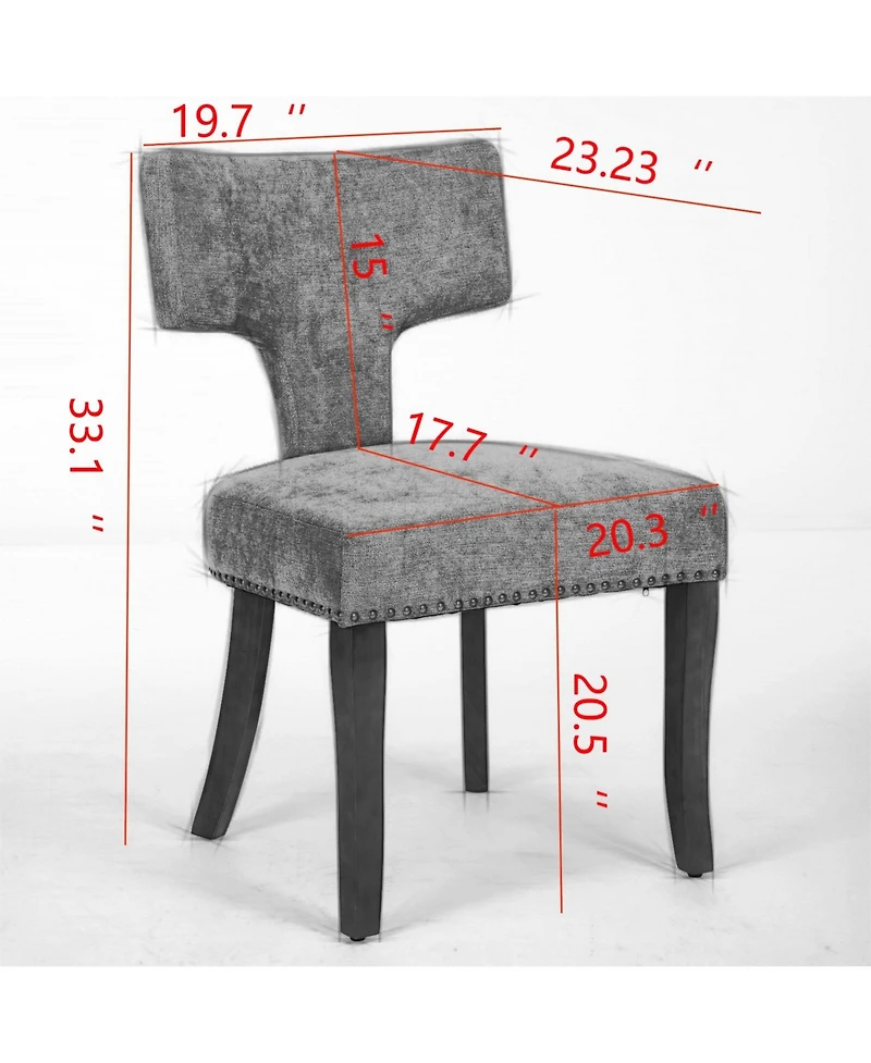 Clihome Mid Century Modern Dining Chairs Set of 2, Farmhouse Chenille Fabric Upholstered Curved Backrest