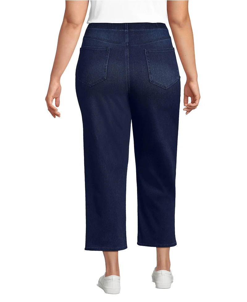 Lands' End Plus Starfish High Rise Knit Denim Straight Crop Jeans