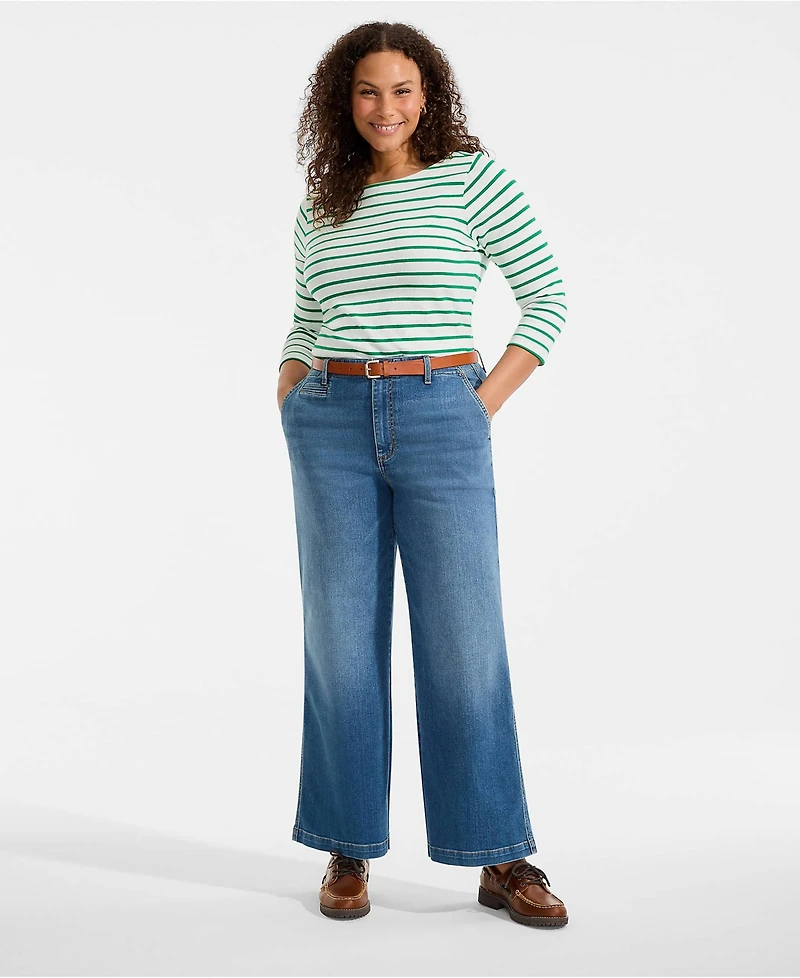 Lands' End Plus Recover Denim Mid Rise Wide Leg Ankle Jeans