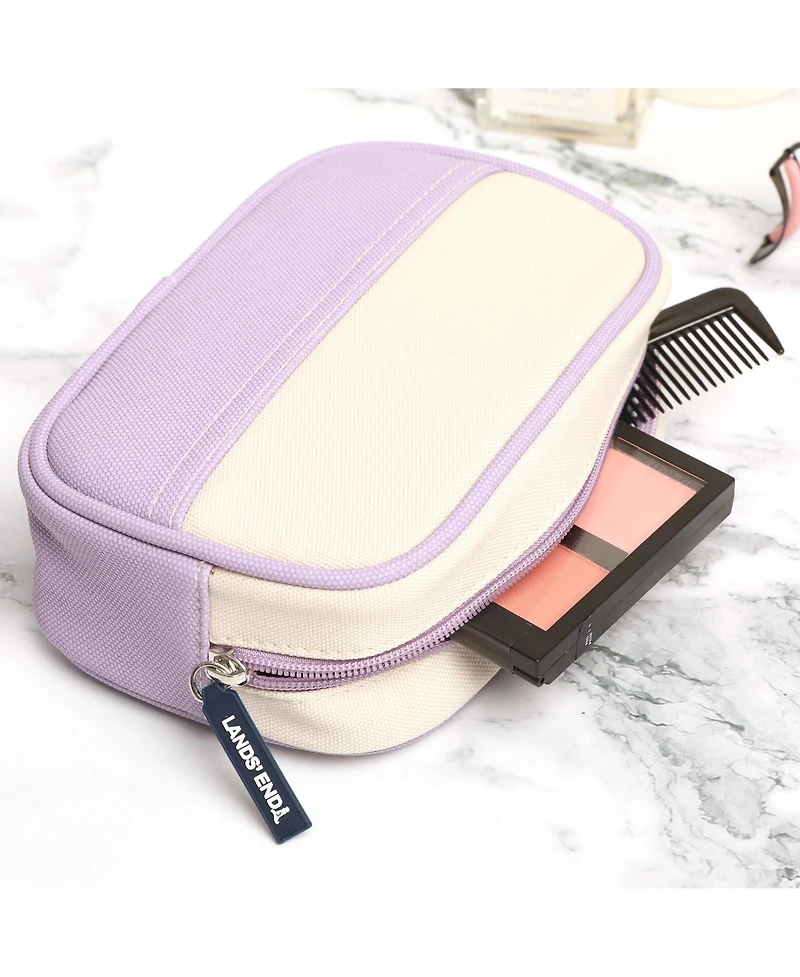 Lands' End Medium Rectangular Dopp Kit for Travel, Striped Canvas Toiletry Bag with Top Zip