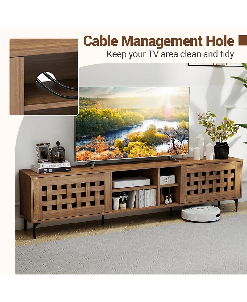 Gymax Tv Stand w/ 2 Doors Storage Cabinets and Open Compartments for TVs up to 80''