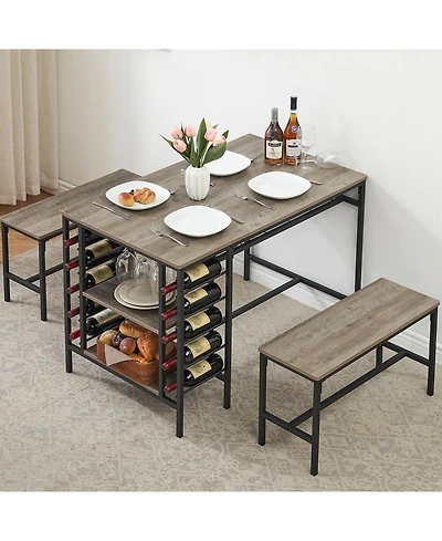 gaomon 3-Piece 4-Person Dining Set with Wine Rack and Storage