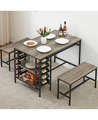 gaomon 3-Piece 4-Person Dining Set with Wine Rack and Storage