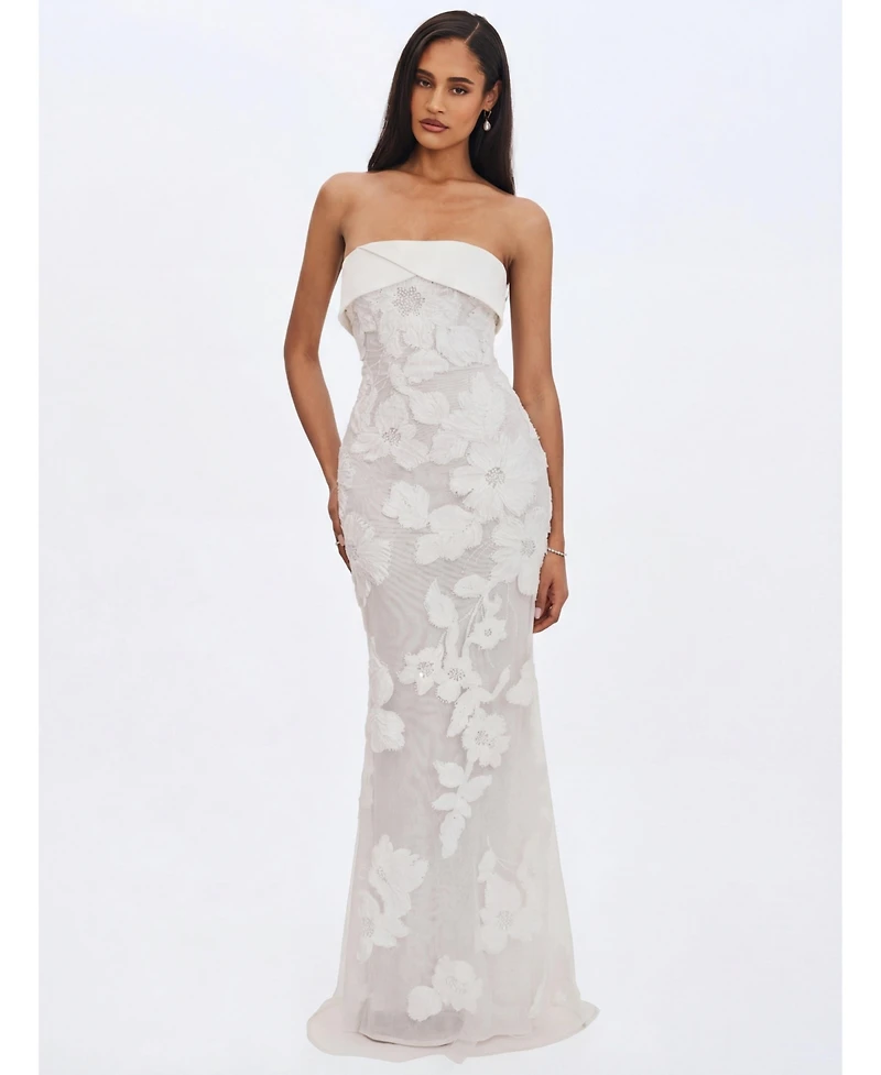 Miss Circle Women's Raphaela White Floral Strapless Mermaid Wedding Dress