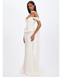 Miss Circle Women's Jessalyn Ivory Sweetheart Peplum Mermaid Wedding Dress with Chiffon Scarf
