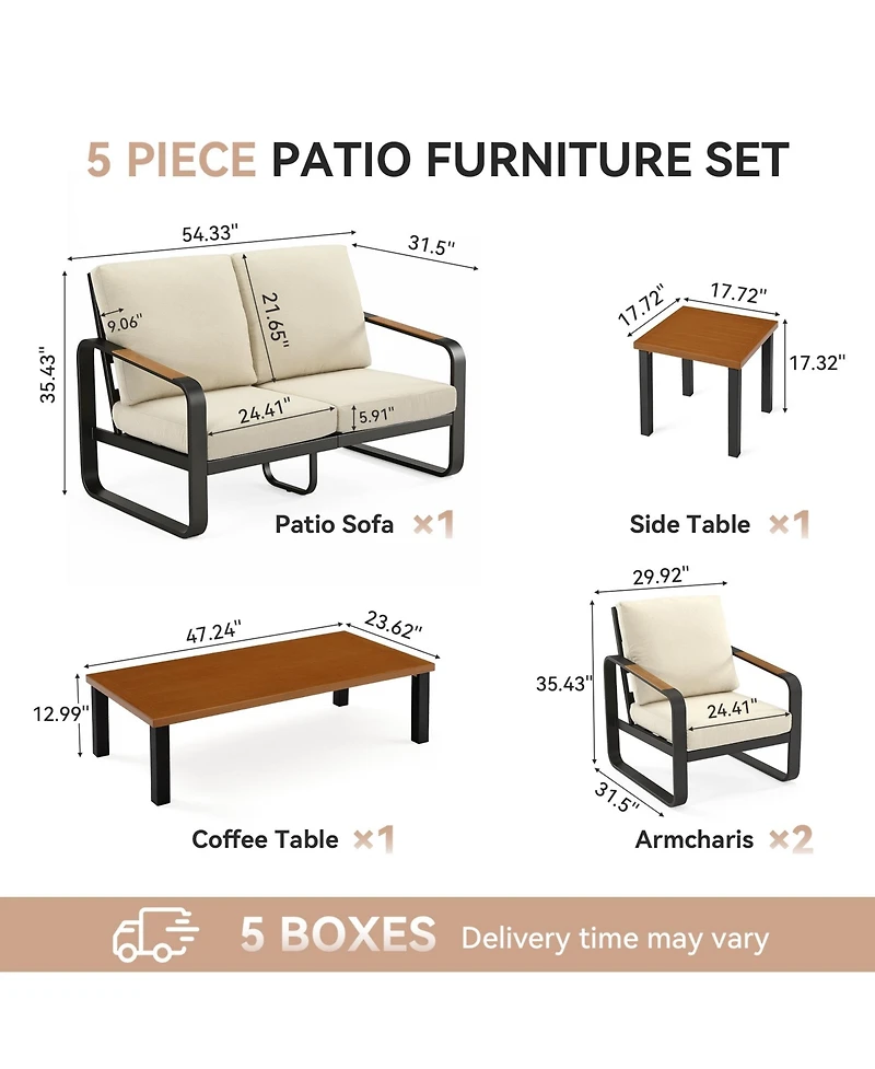 Tribesigns 5-Piece Outdoor Patio Furniture Set with 2 Chairs, 1 Loveseat, Coffee Table and Side Table,Modern Conversation for Poolside