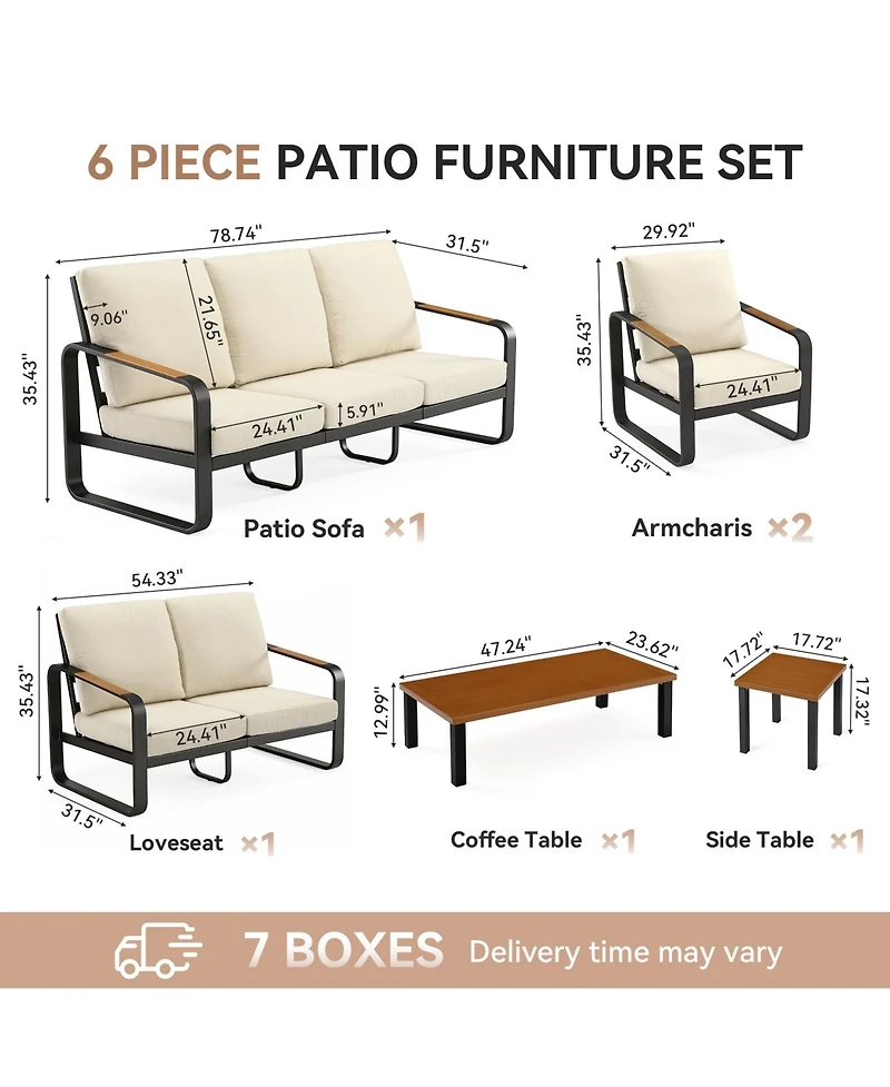Tribesigns 6-Piece Outdoor Patio Furniture Set with 4 Sofas, 1Side Table and 1 Coffee