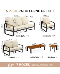 Tribesigns 6-Piece Outdoor Patio Furniture Set with 4 Sofas, 1Side Table and 1 Coffee
