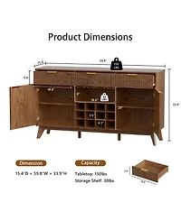 gaomon 60" Wine Bar Cabinet – Freestanding Liquor and Coffee Station with Rack, Glass Holder, Adjustable Shelves, Hutch for Living Room
