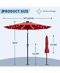Gaomon 9FT Solar Patio Umbrella with 32 Led Lights, Outdoor Table w/Crank Lift, Push Button Tilt and 8 Sturdy Ribs
