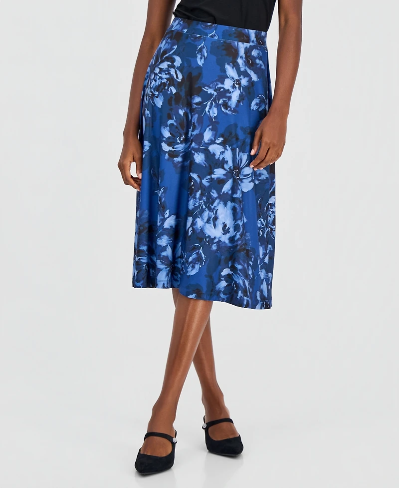 Kasper Women's Printed Pull-On A-Line Midi Skirt