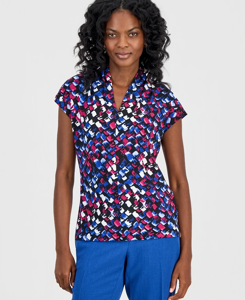 Kasper Women's Printed V-Neck Short-Sleeve Top