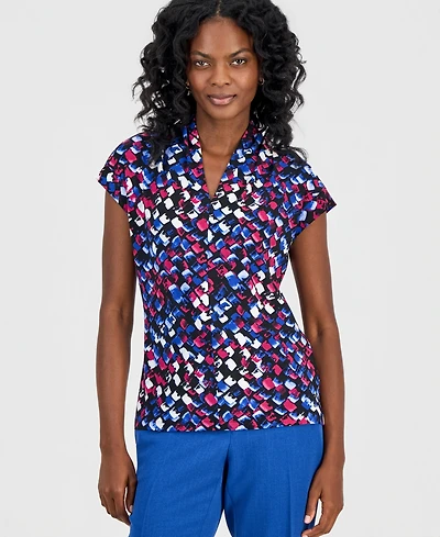 Kasper Women's Printed V-Neck Short-Sleeve Top