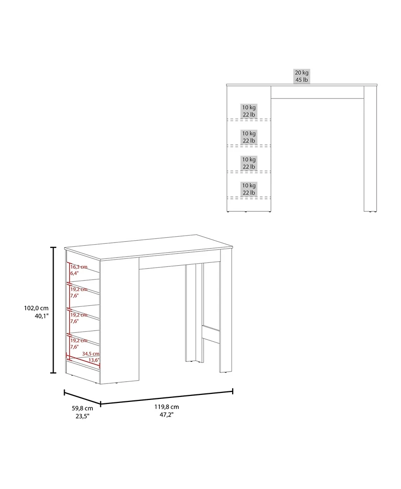 flynama Compact Counter Table with 4 Storage Shelves for Small Spaces