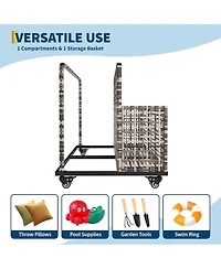gaomon Outdoor Storage Organizer with Rolling Wheels, Wicker Rattan Pool Caddy and Toy Basket - All-Weather Pe for Poolside, Patio Deck