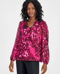 Kasper Women's Faux-Wrap Ruffle-Front Long-Sleeve Blouse