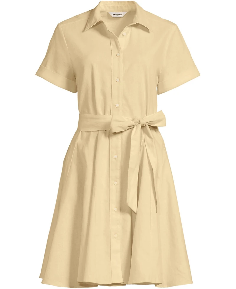 Lands' End Women's Linen Blend Button Front Dress with Godets