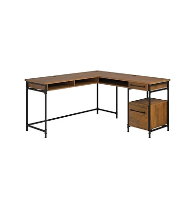 Sauder Iron City L Desk, Checked Oak finish