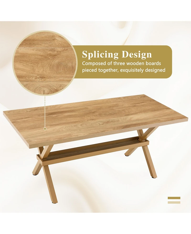 Rainsken 71" 35.4" Dining Table for 6-8 People - Mdf Splicing Desktop, X-Shaped Metal Frame, Dining Table with Storage Shelves for Dining Room