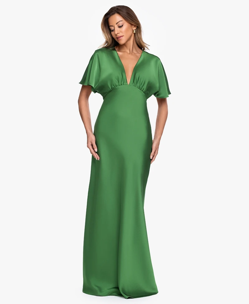 Betsy & Adam Women's V-Neck Flutter-Sleeve Gown