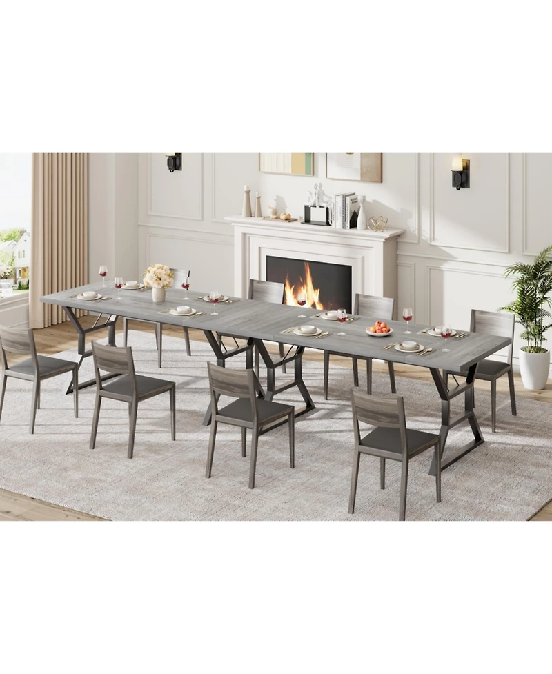 homfan Industrial Dining Table for 6 to 8, Rectangular Kitchen with Trestle Base