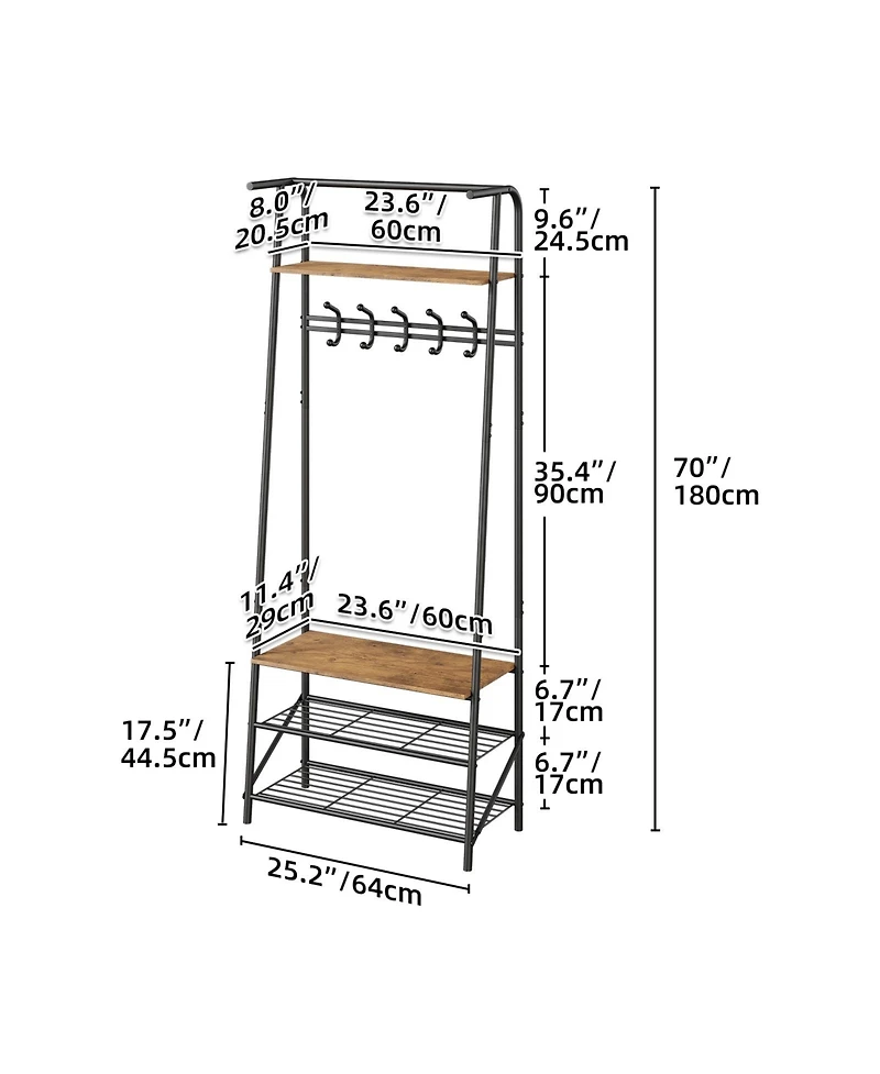 homfan Space-Saving Entryway Hall Tree With Single-Row Hooks and Top Storage Shelf, Sturdy Metal Frame Coat Rack Organizer