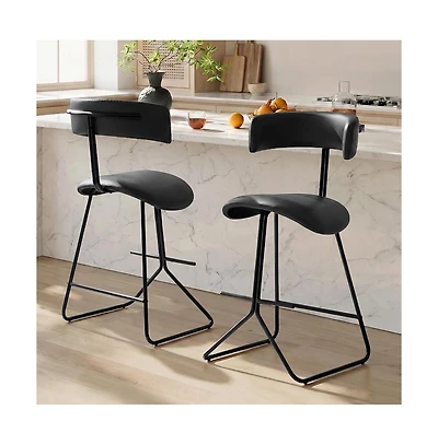 Gaomon 25 Inch Counter Height Bar Stools Set of 2, Modern Faux Leather High Barstools with Back and Metal Leg, Chairs for Kitchen Island