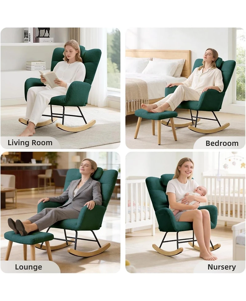 Gaomon Modern Teddy Fabric Rocking Chair, High Back Glider Rocker - Cozy Reading Armchair with Soft Cushion for Living Room, Nursery, Bedroom